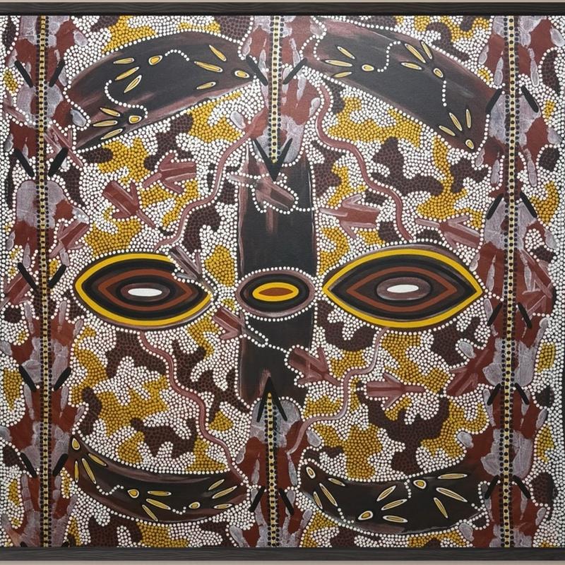 Land Of The Mountain People, acrylic on canvas box framed by Lionel Doyle, available at Straddievarious Brisbane art gallery, image 1 of 4