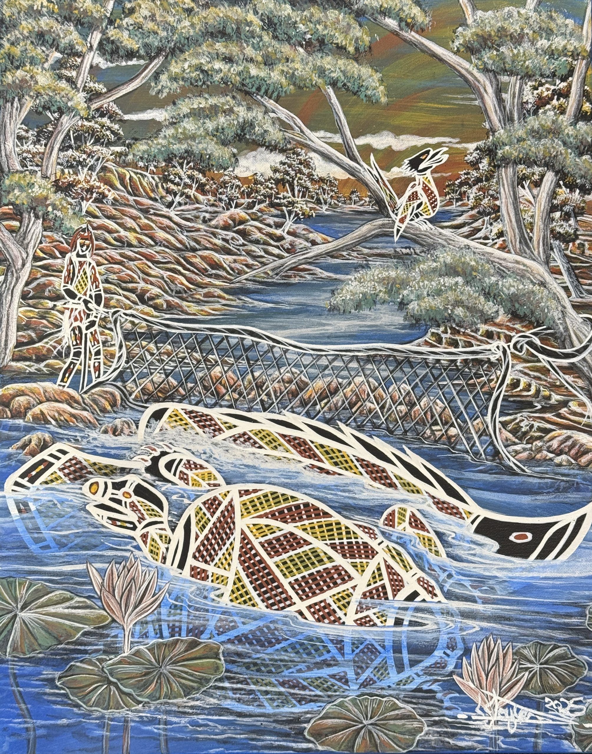 Fish Pond no.2, acrylic on canvas by Lionel Doyle, available at Straddievarious Brisbane art gallery