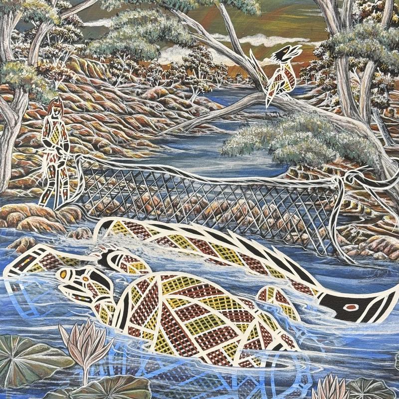 Fish Pond no.2, acrylic on canvas by Lionel Doyle, available at Straddievarious Brisbane art gallery