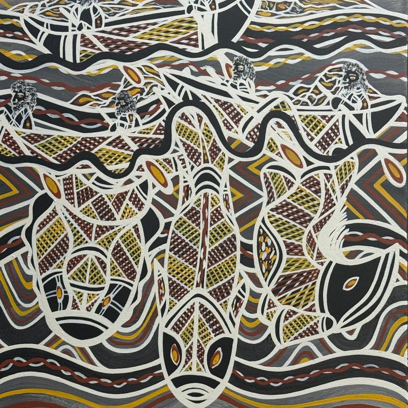Fishing On The Coast, acrylic on canvas by Lionel Doyle, available at Straddievarious Brisbane art gallery