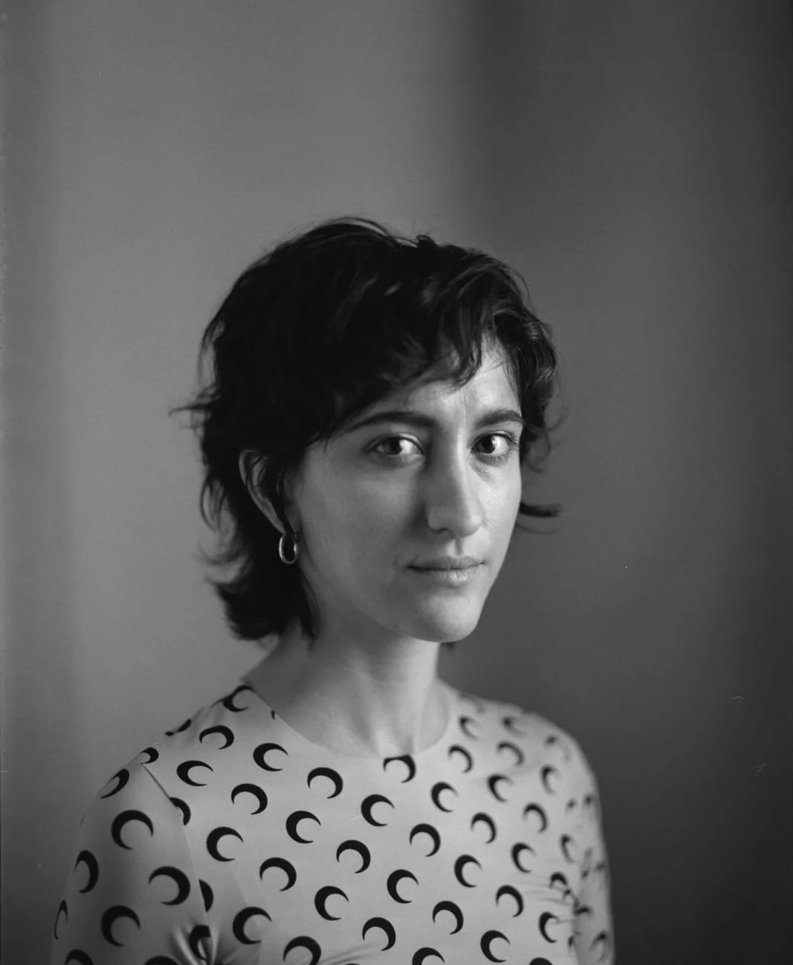 Black and white portrait of Scout Sanchez