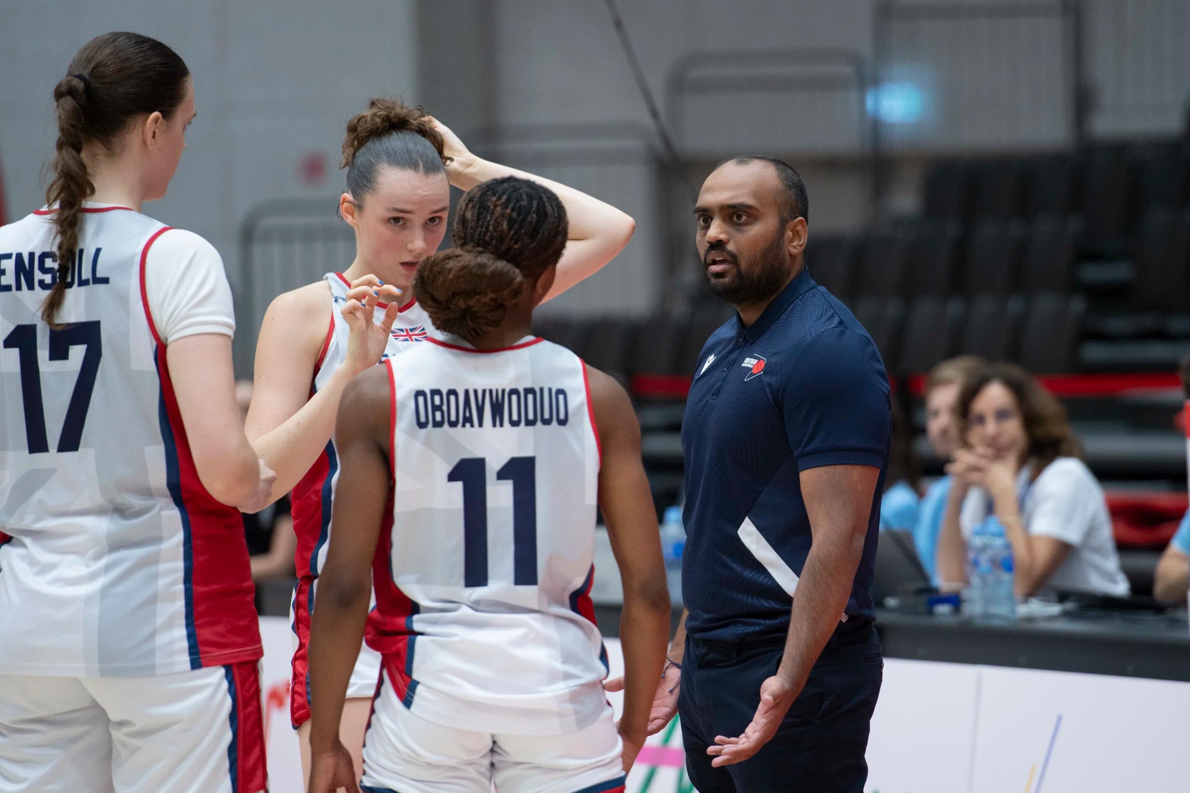 Coach Patel at U18 Women's EuroBasket 2025 against Denmark