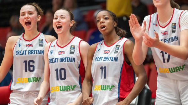 U18 Women at EuroBasket 2024. From Left, Bo Guttormsdottir Frost, Maisie Keyes, Irene Oboavwoduo