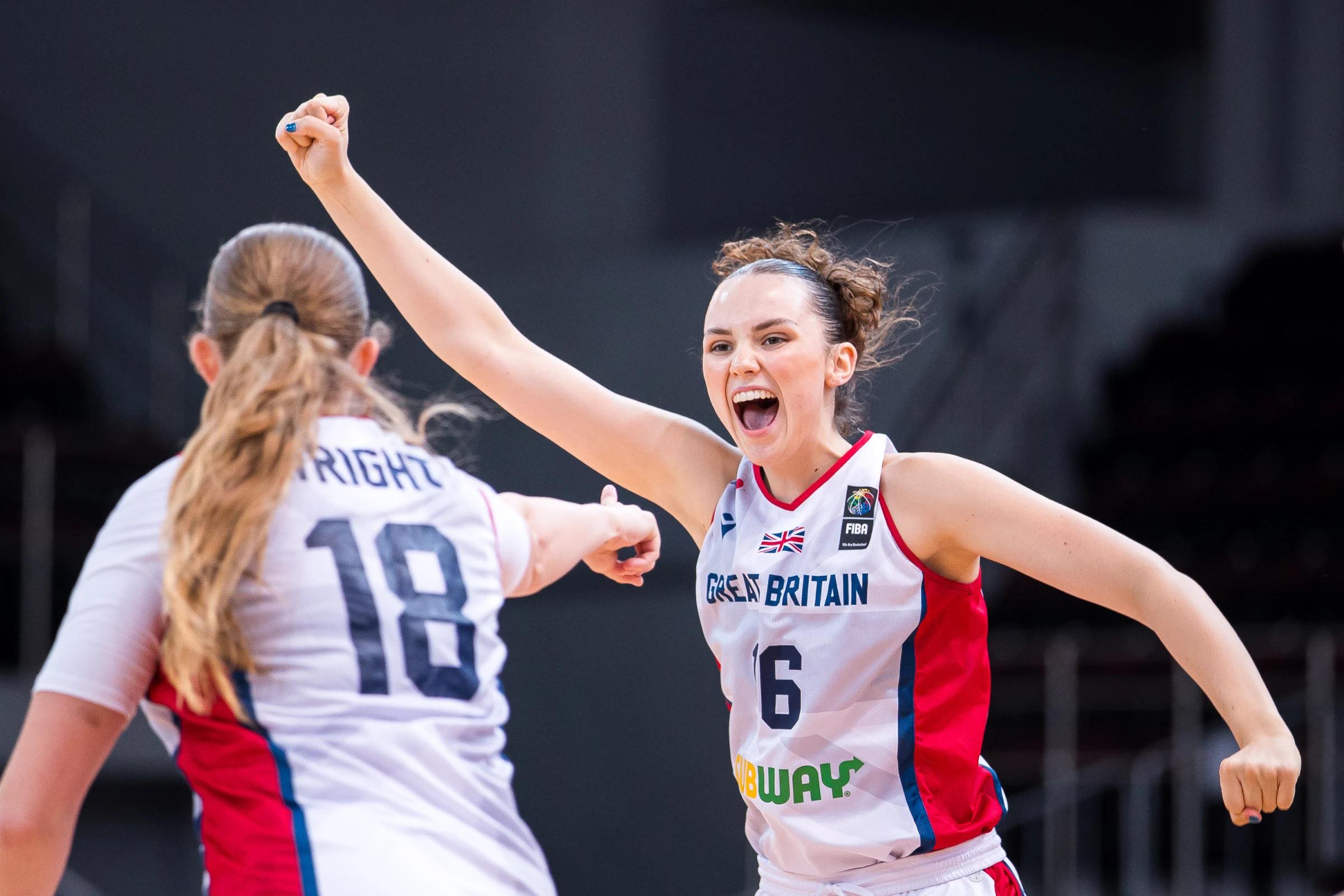 Bo Guttormsdottir Frost celebrates against Estonia at Women's U18 EuroBasket