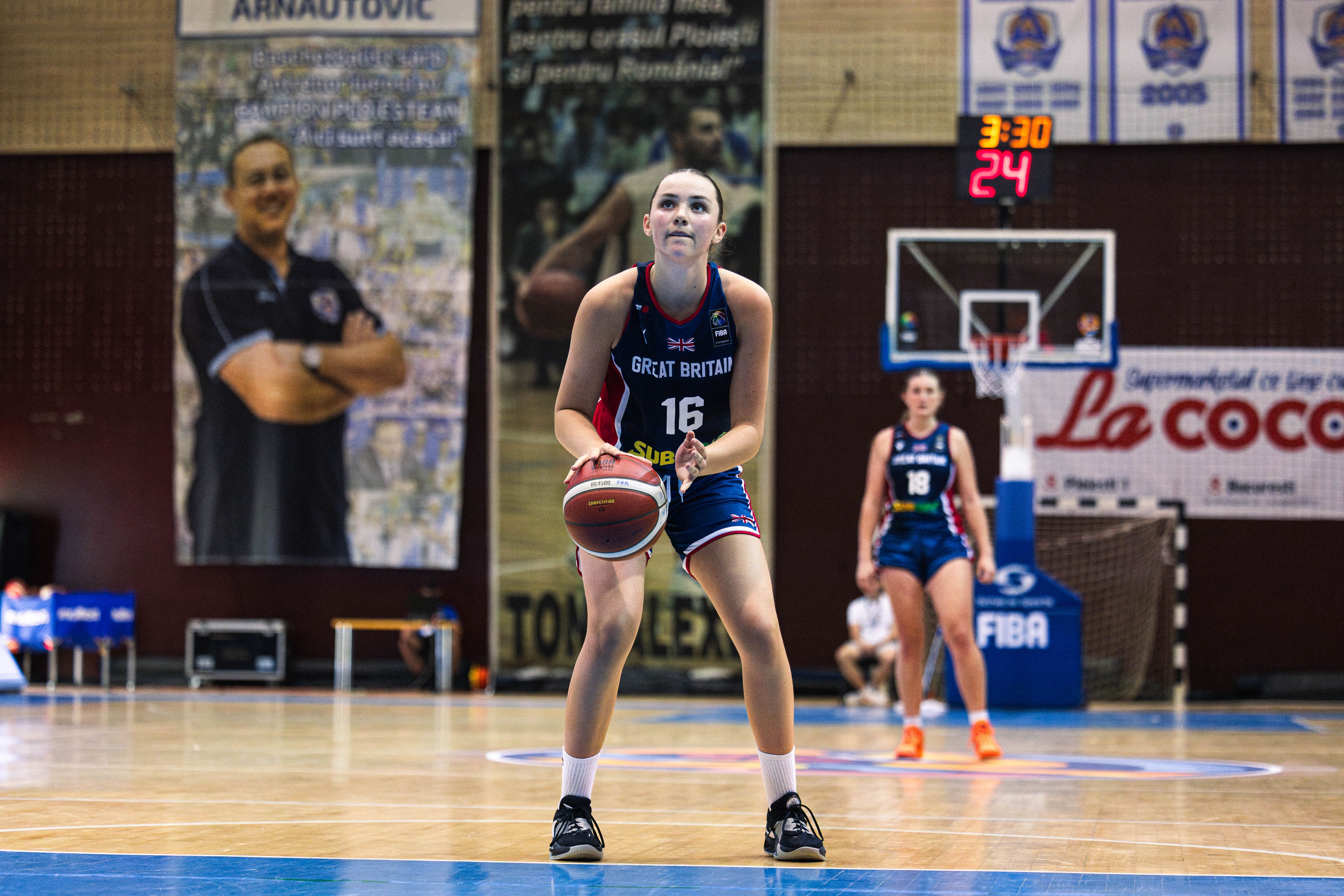 Bo Guttormsdottir-Frost shoots a free throw at U18 EuroBasket 2024