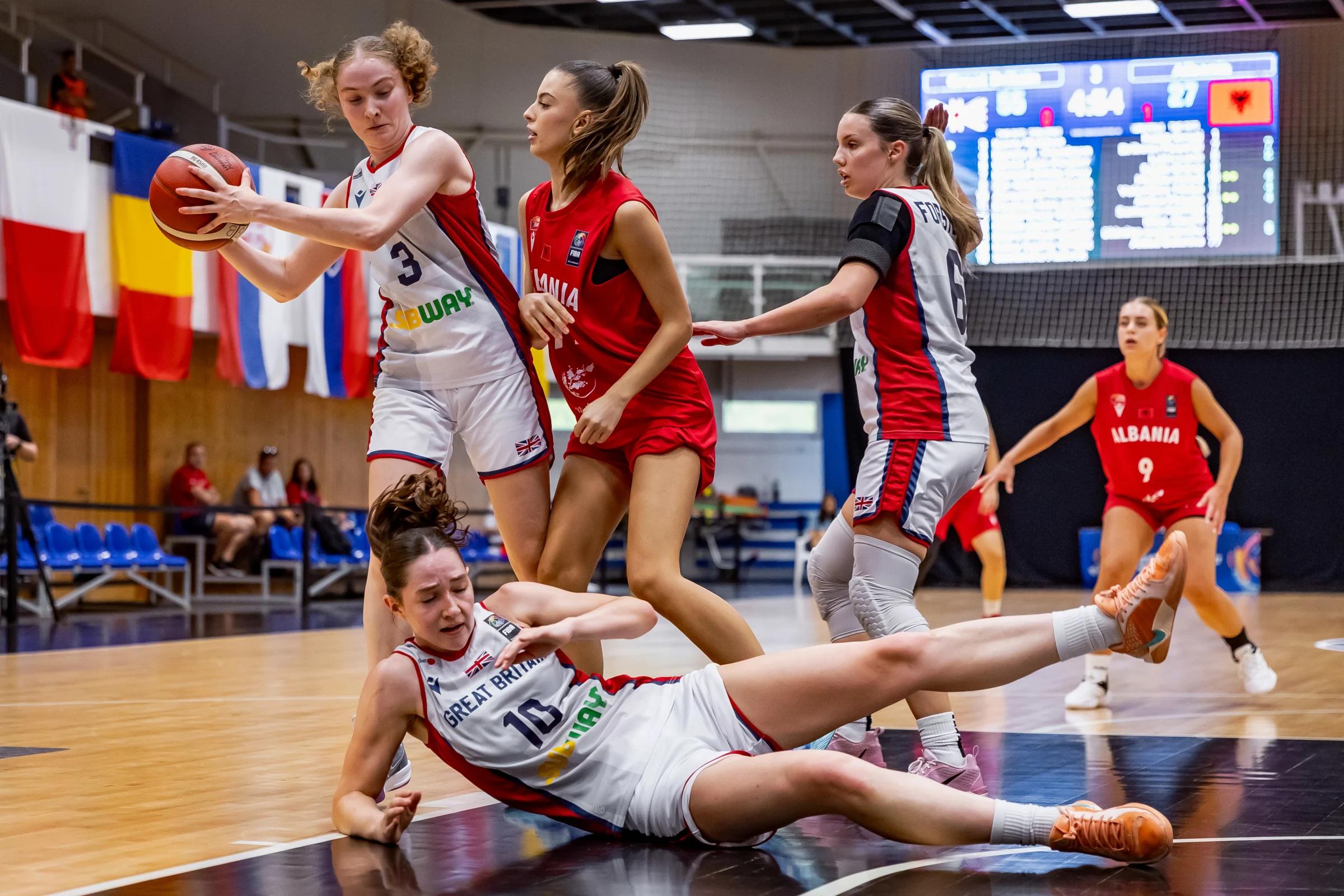 Kerry McGhee secures the ball for GB against Albania
