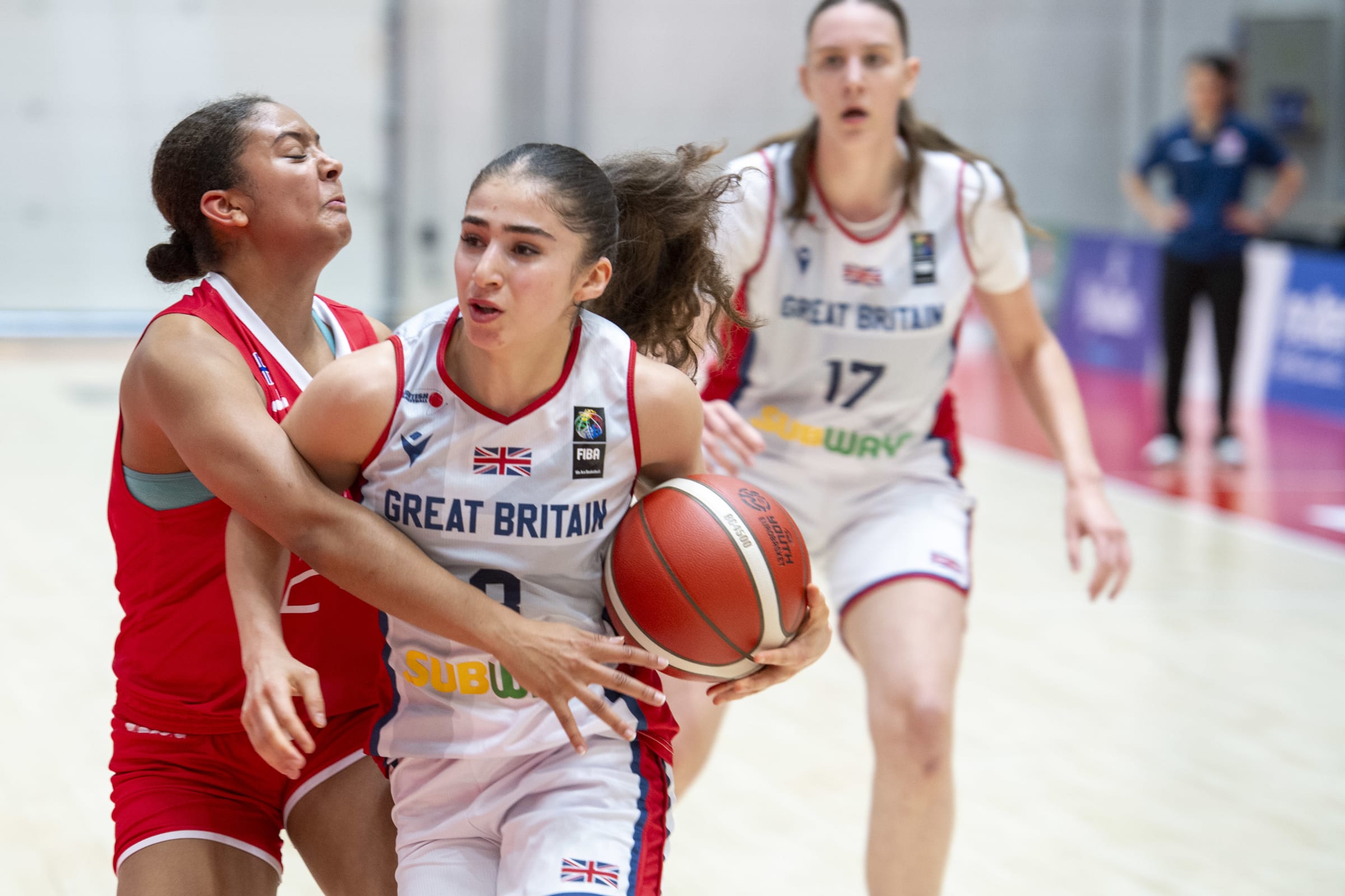 Ayla Habbal in action against Denmark at EuroBasket 2025