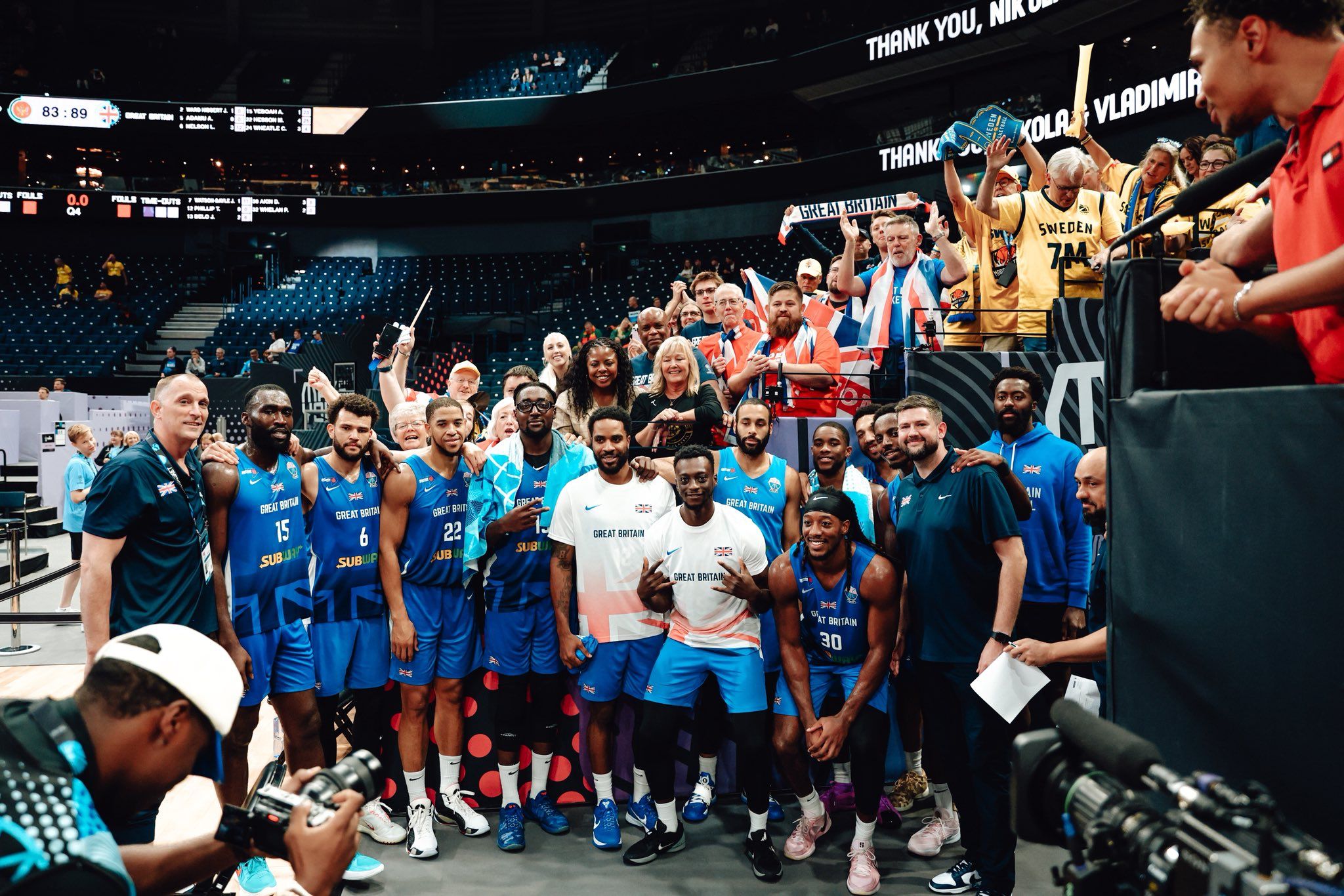 GB team pictured with fans after win against Montenegro 