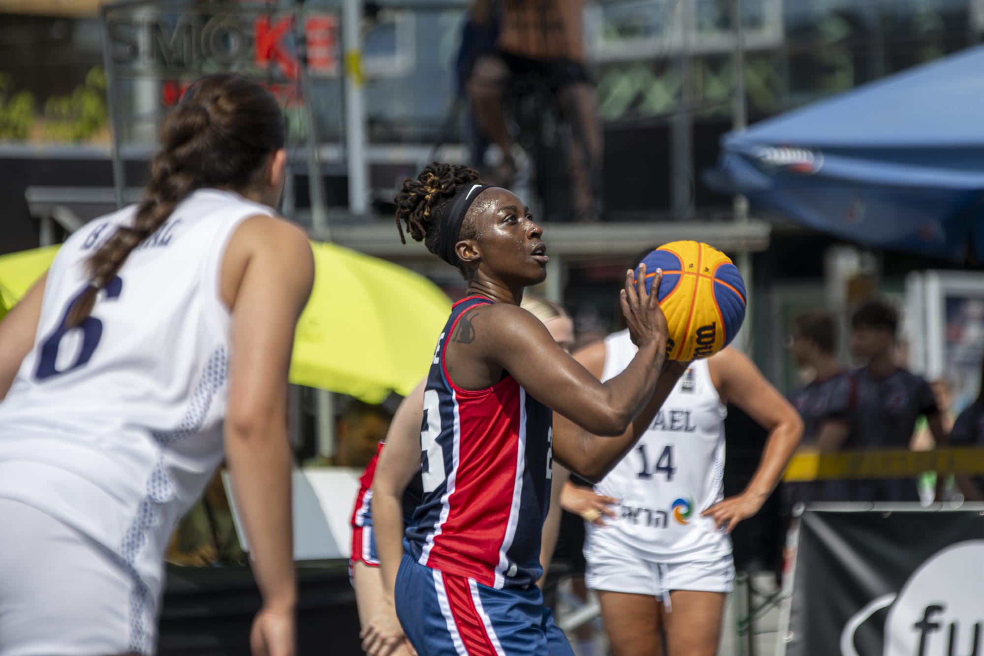 Sydney Wallace shoots against Israel at the Europe Cup Qualifiers