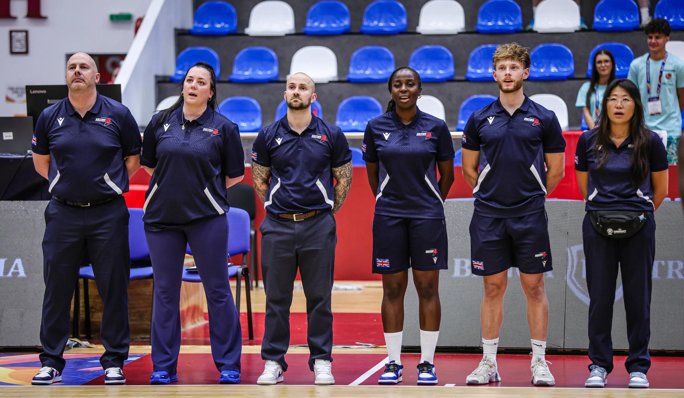 GB's coaching team ahead of their match against Latvia at the U16 Women's EuroBasket