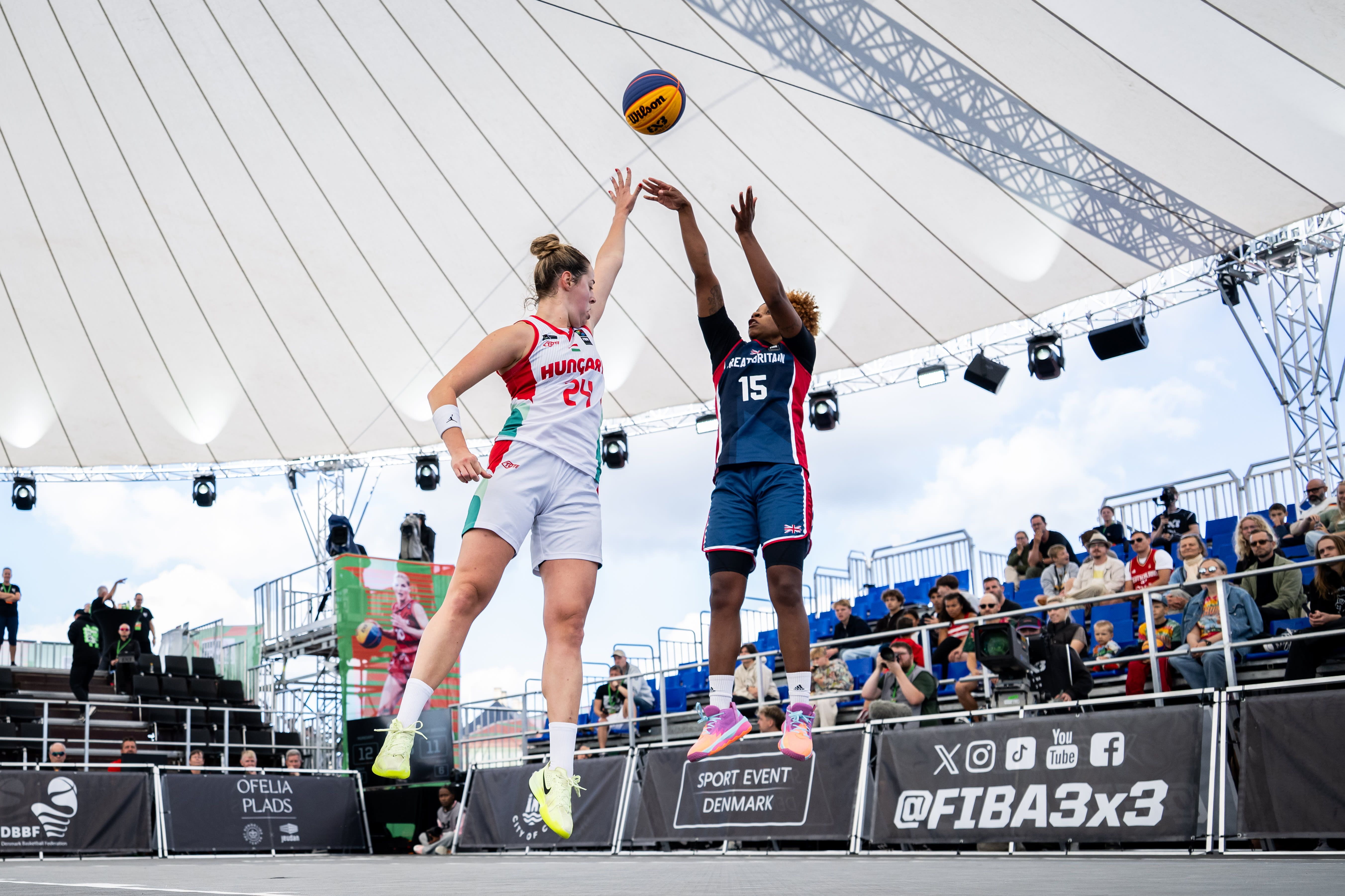 Nina Rickards shoots the ball at Europe Cup