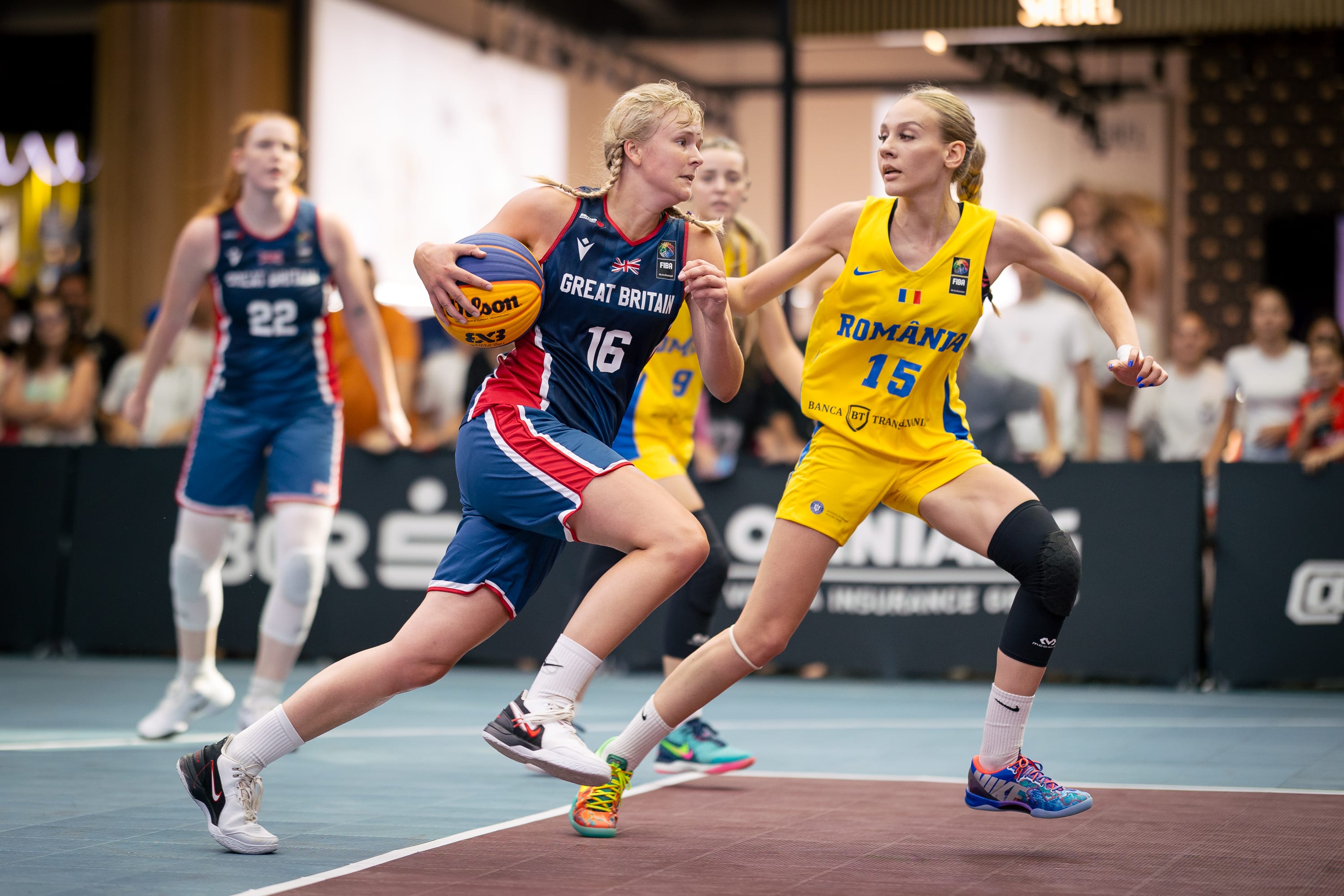 Januszewska drives the ball in GB's blowout win against Romania