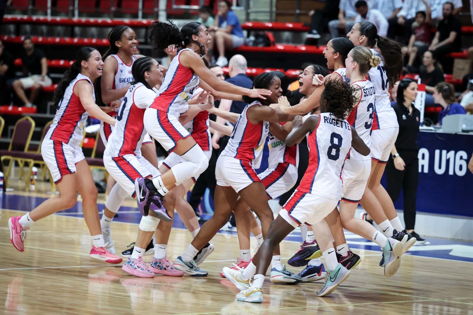 U16 Women's EuroBasket celebrate at 2024 Division B competition
