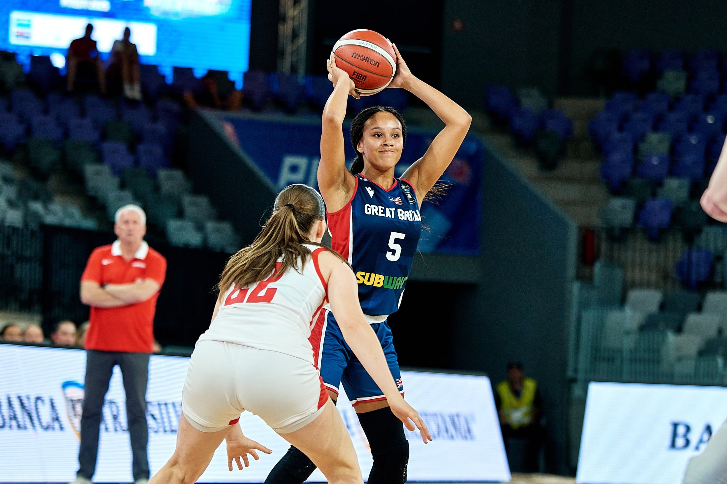 Ophelia Larder-Lee holds the ball at U16 Women's EuroBasket
