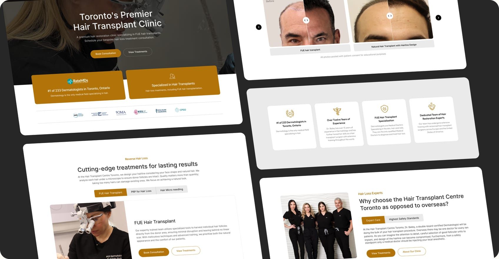 Screens and campaign creative from the Hair Transplant Centre Toronto work