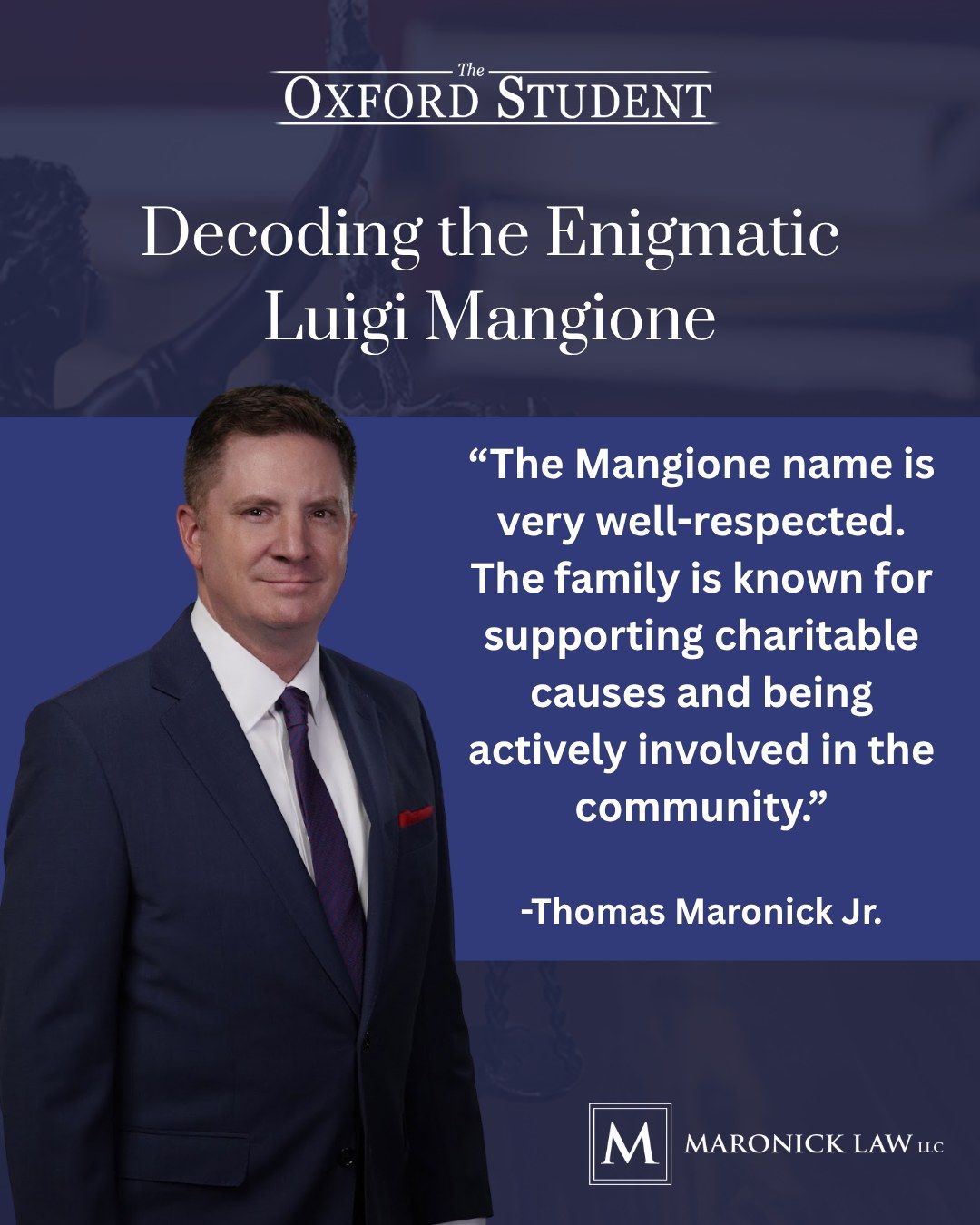 Maryland criminal defense attorney Thomas Maronick Jr. discusses the Luigi Mangione case update, including insights on the Mangione family background and legal defense strategy