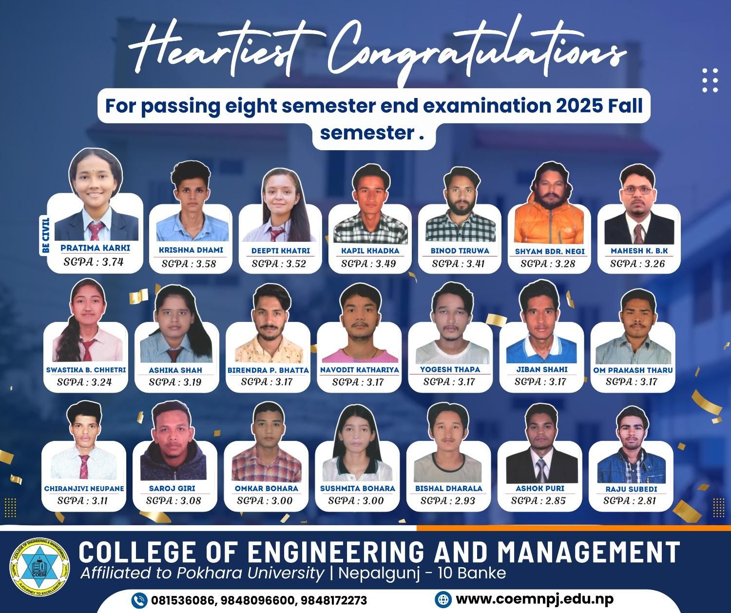 8th Semester Result 2025 fall Examination