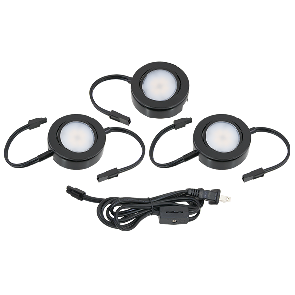 MVP Black Under Cabinet LED Single Puck Light Plug-In Kit 