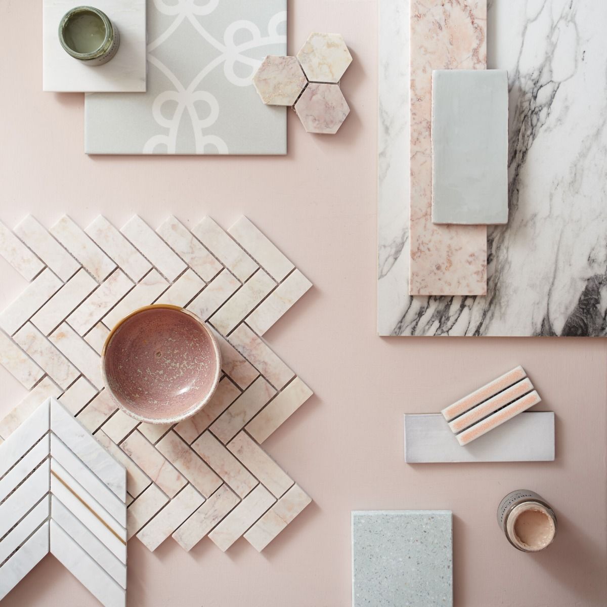 aegean pink large hexagon mosaic