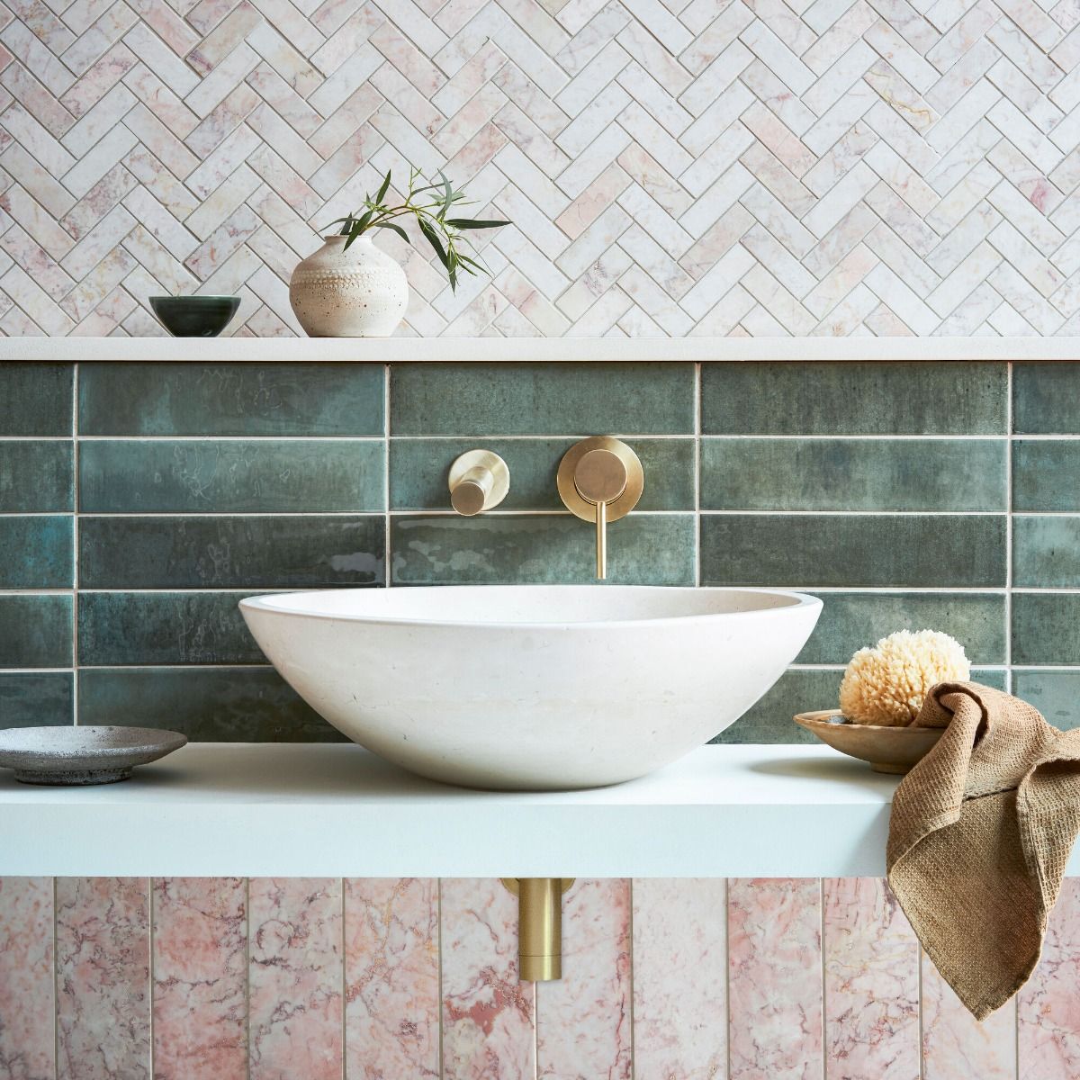 aegean pink herringbone mosaic
