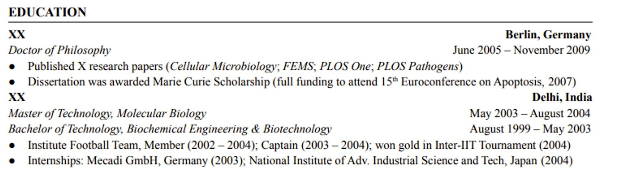 Education Section Sample