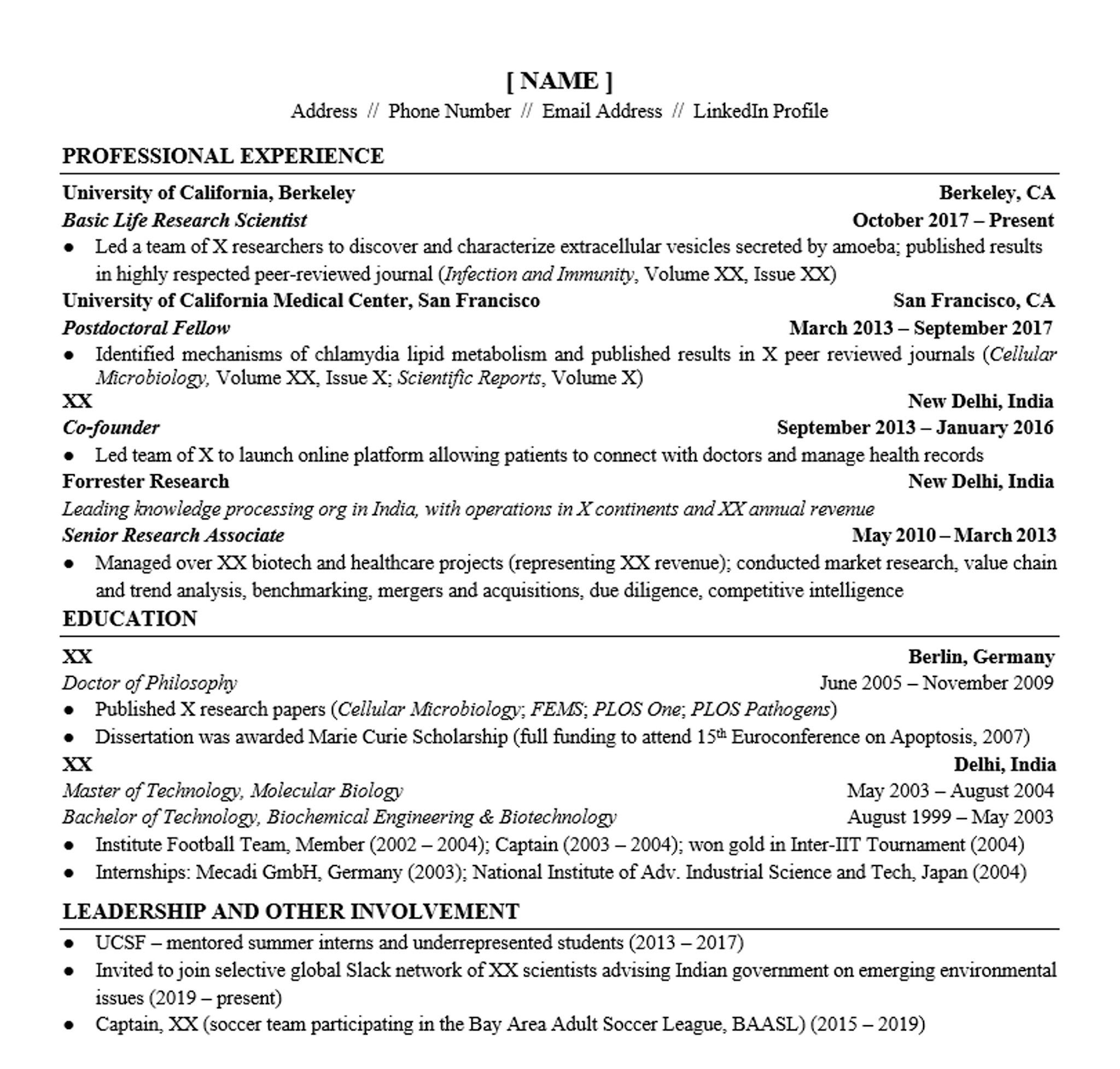 Traditional MBA Resume Example