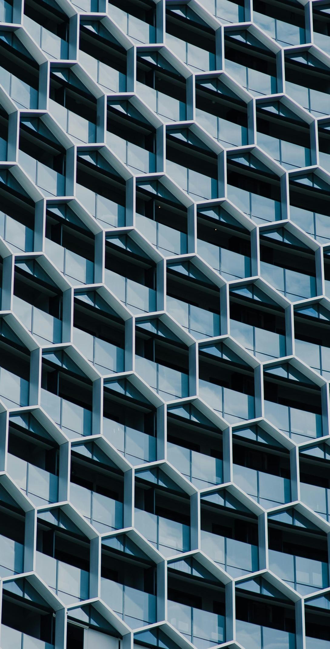 A modular hexagonal facade.