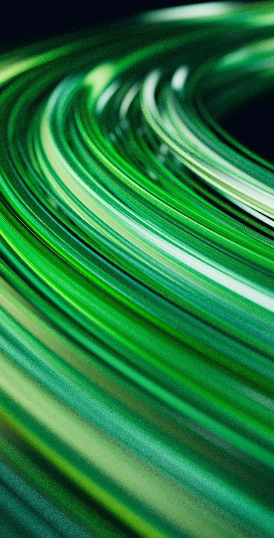 Streams of green light sweeping through the dark.