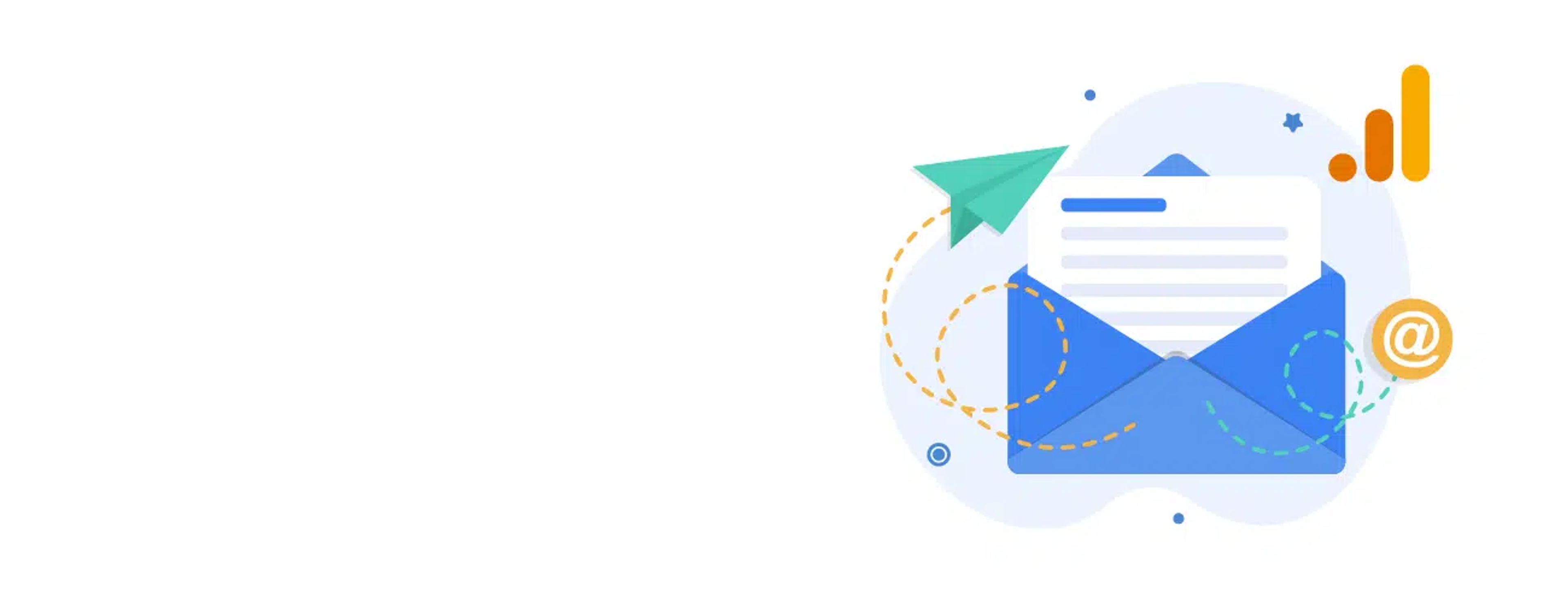White hero image showing a vector of an envelope with analytics and paper airplane icons