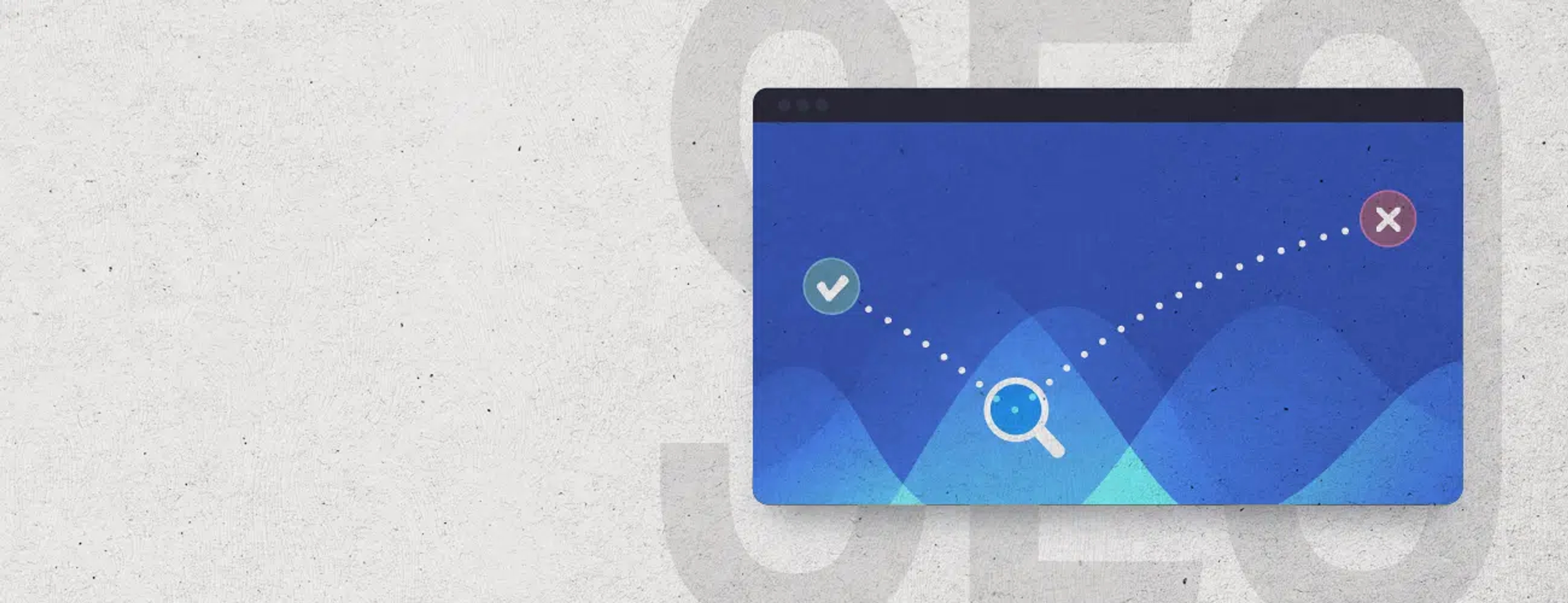 A hero graphic with a textured gray background and a vector of a computer screen with location markings