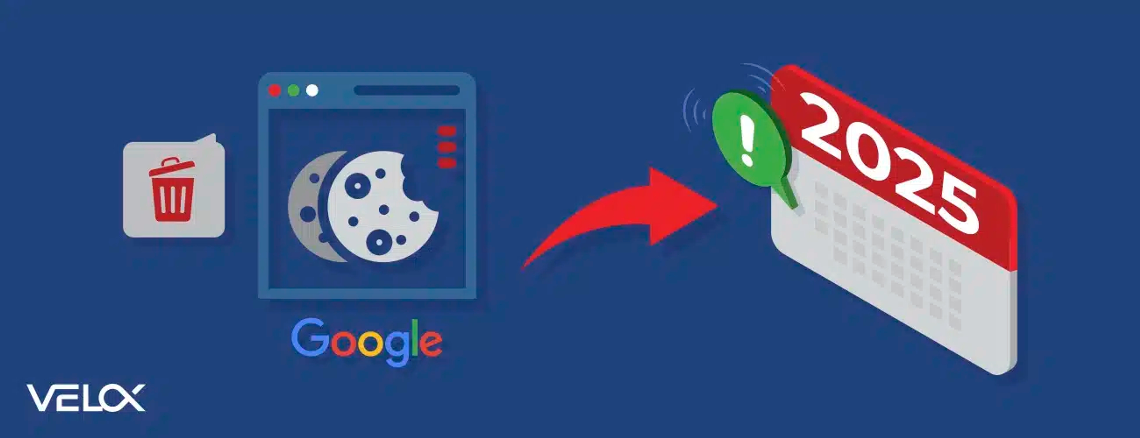 A blue hero graphic representing the delay of Google Chrome blocking third-party cookies