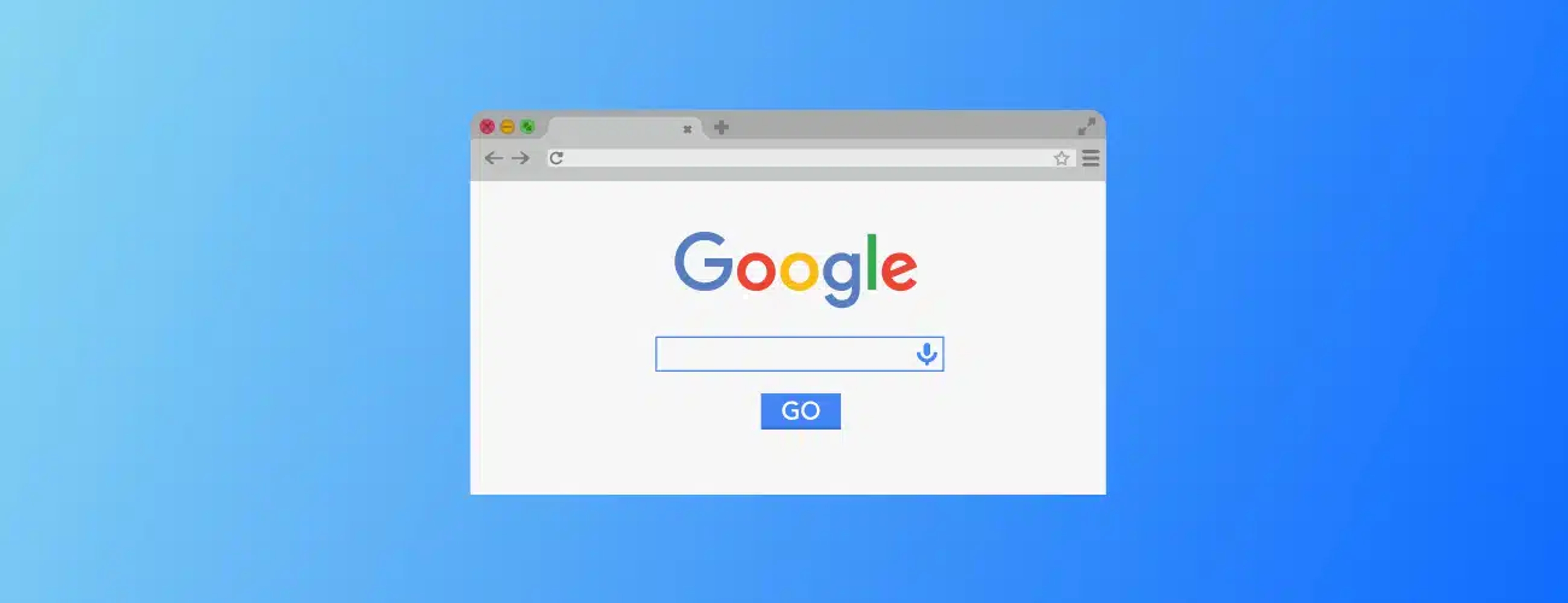 A hero graphic with a light blue gradient background showing a screen with the Google logo and a search page