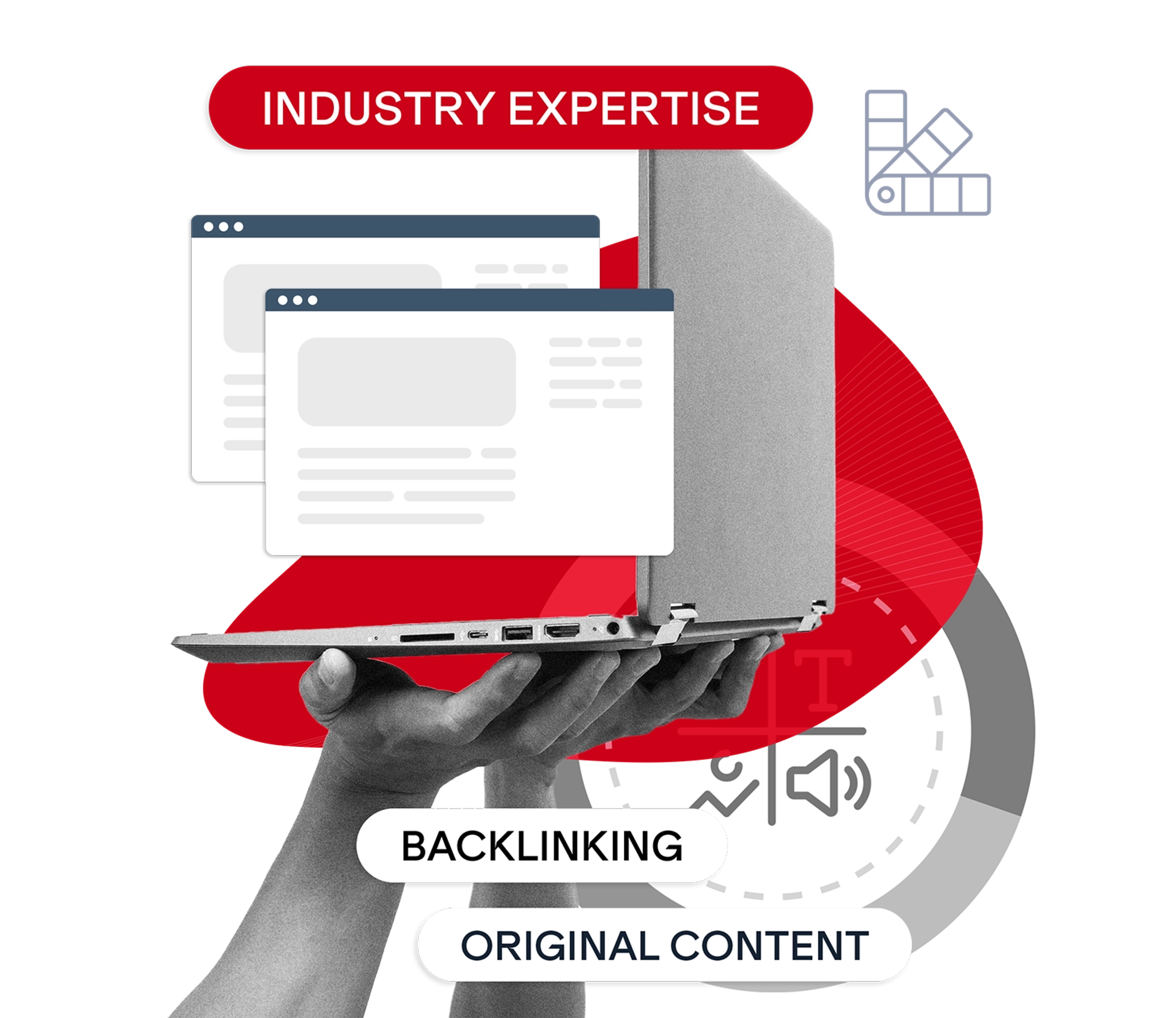 A MacBook laptop showing bottles of beauty and skincare products