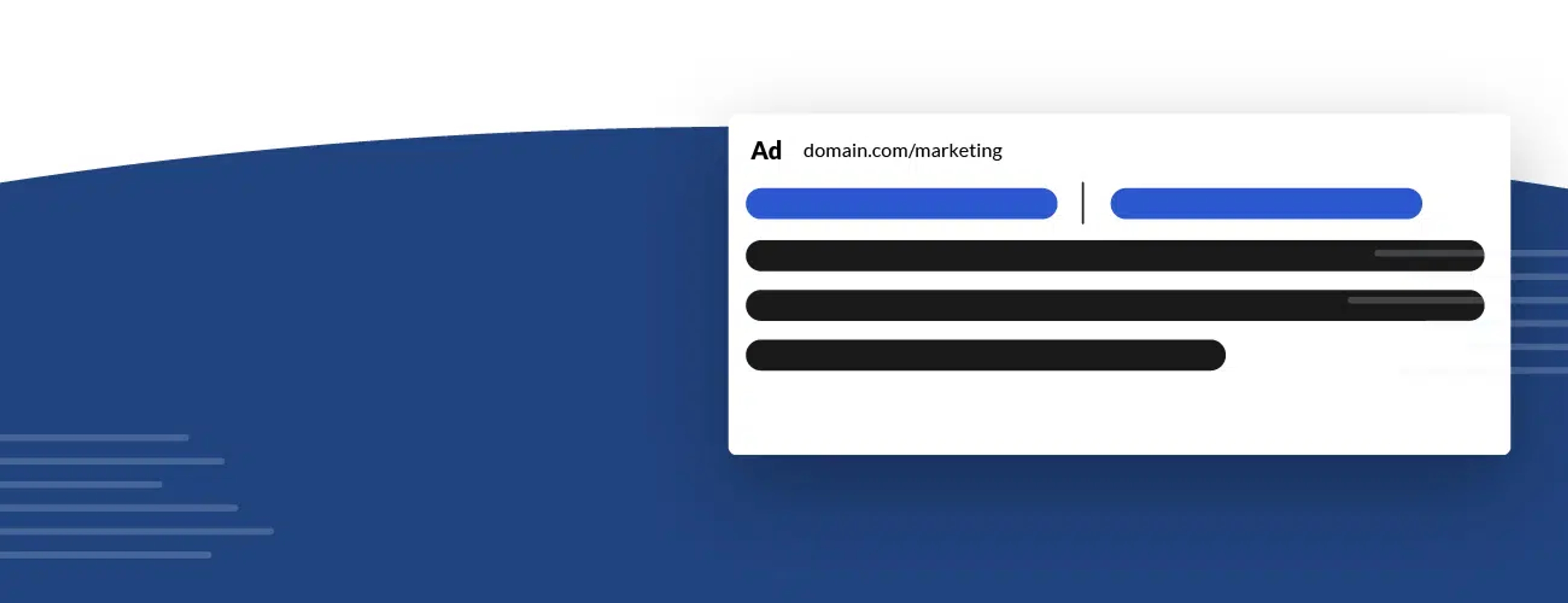 Graphic displaying a blue and white background with black and blue text placeholders