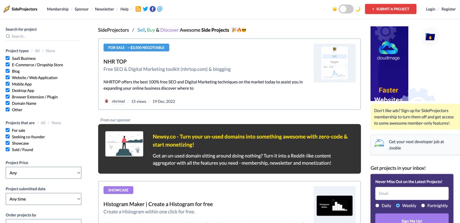 Sideprojectors - Similar Website to Product Hunt
