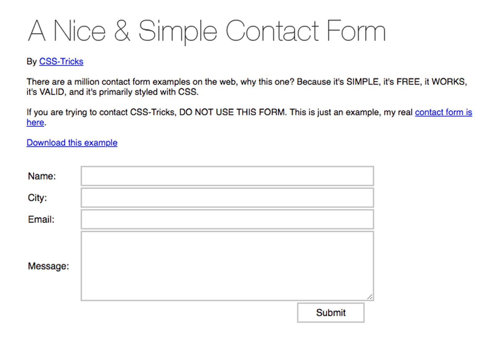 Free Simple HTML Contact Forms