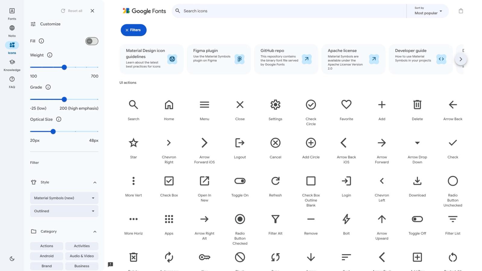 Material icons and symbols