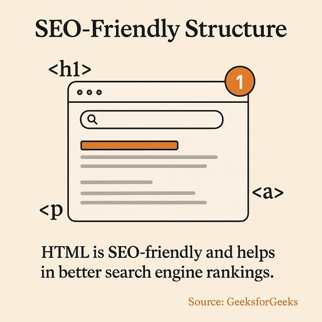 HTML is SEO-friendly and helps in better search engine rankings