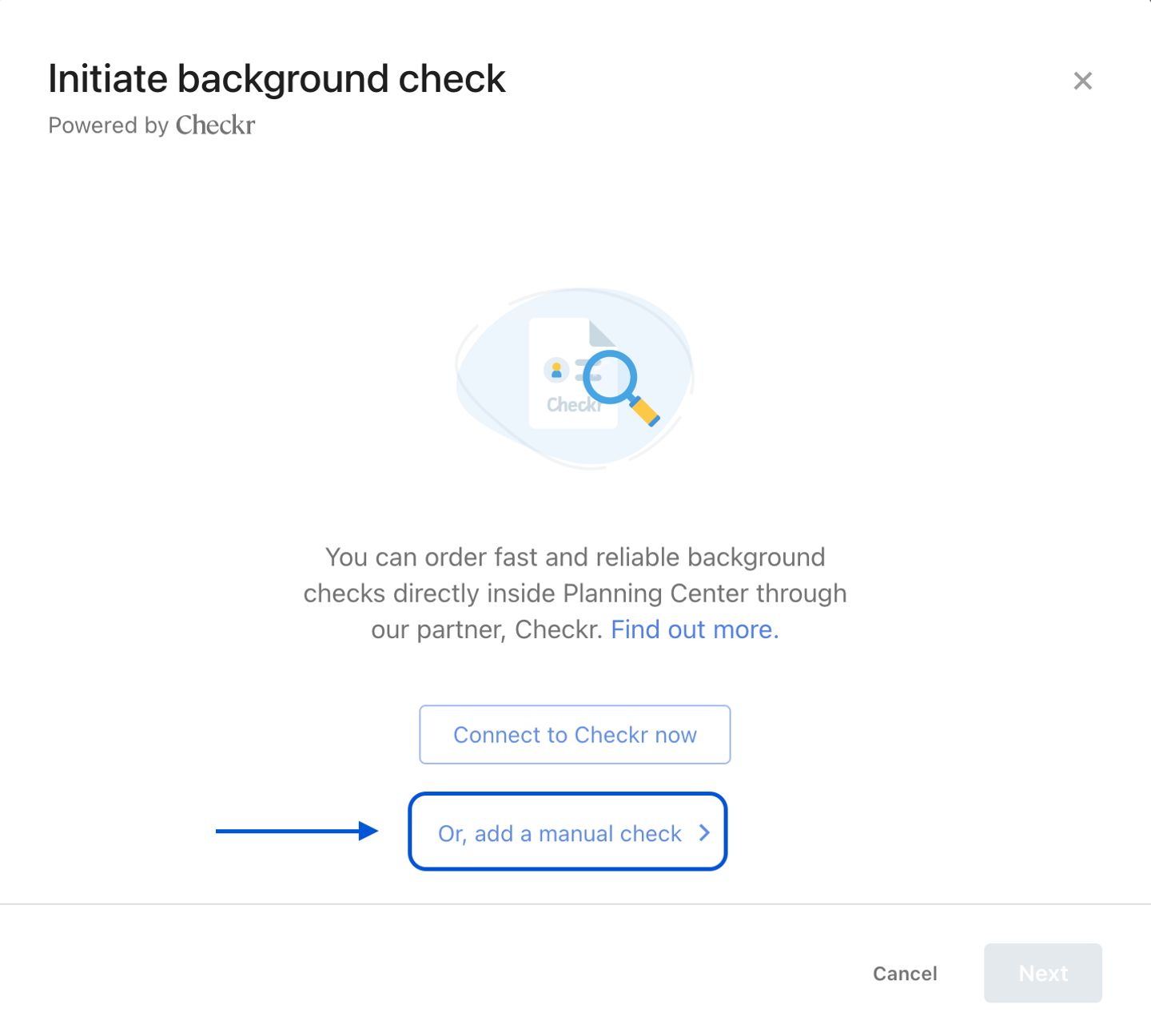 Step 2 for entering a manual background check