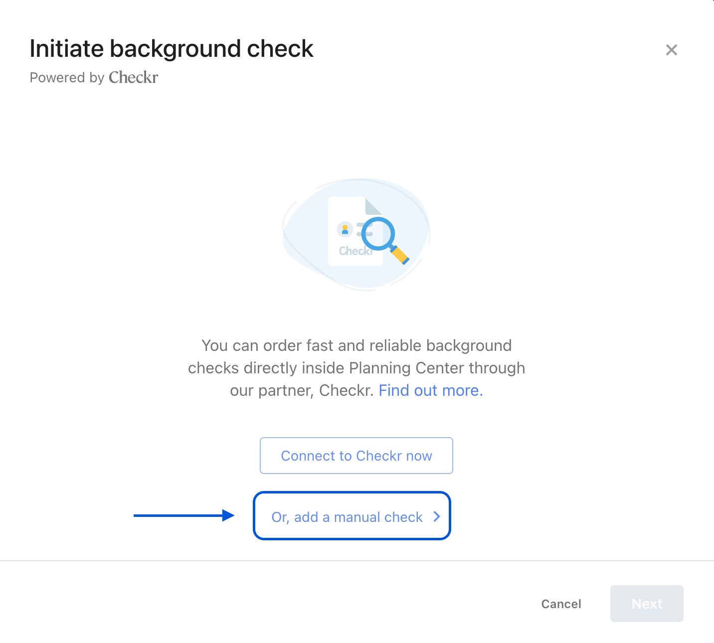 Step 2 for entering a manual background check