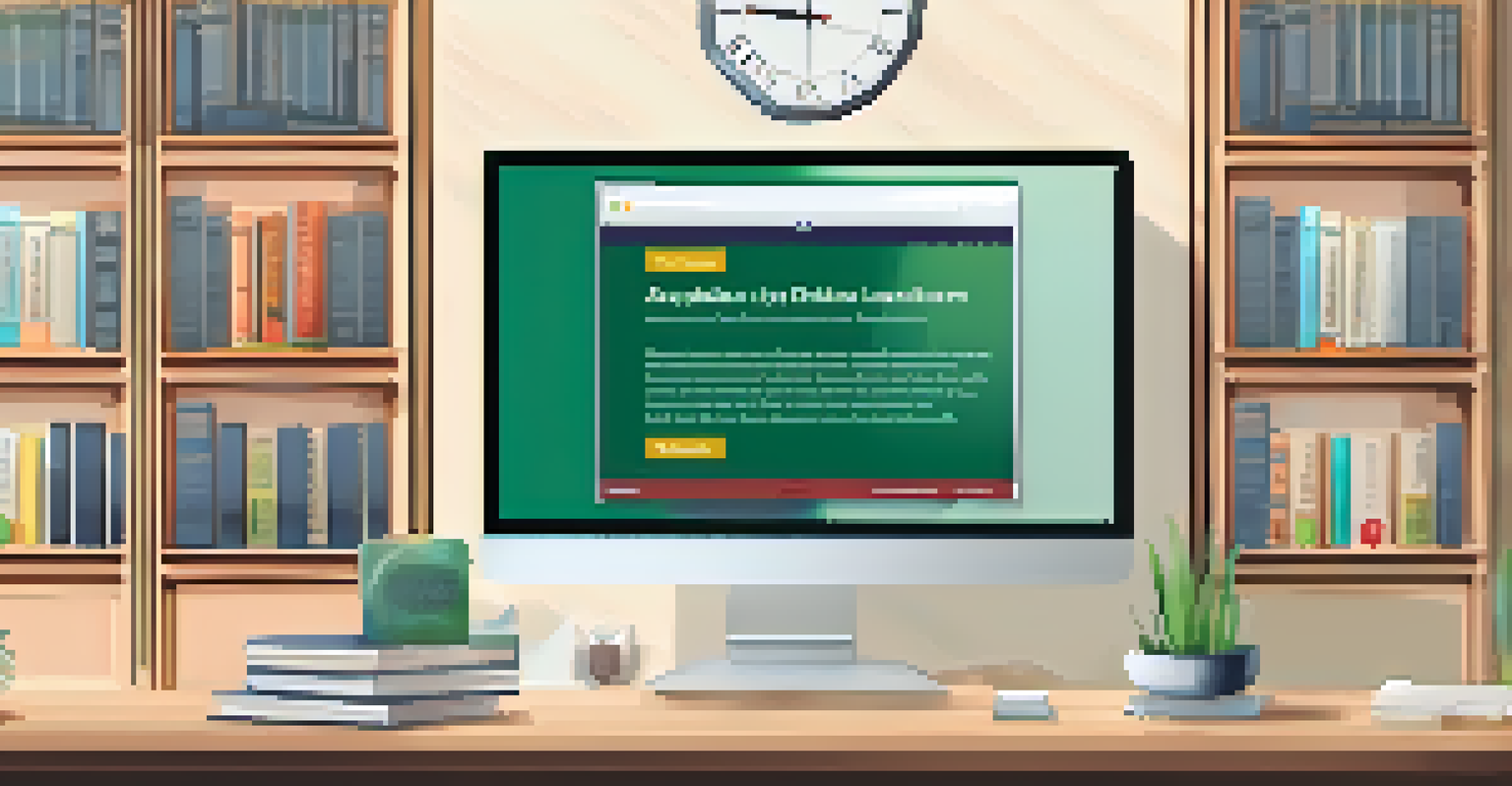 A computer screen displaying an accessible online learning platform with various learning options, set in a cozy study area.
