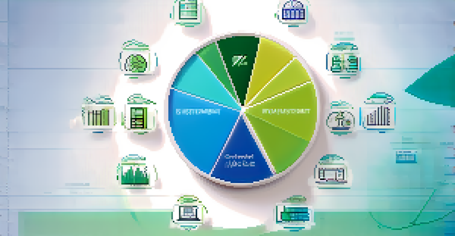 A colorful pie chart representing a diversified investment portfolio, with icons for stocks, bonds, and real estate.