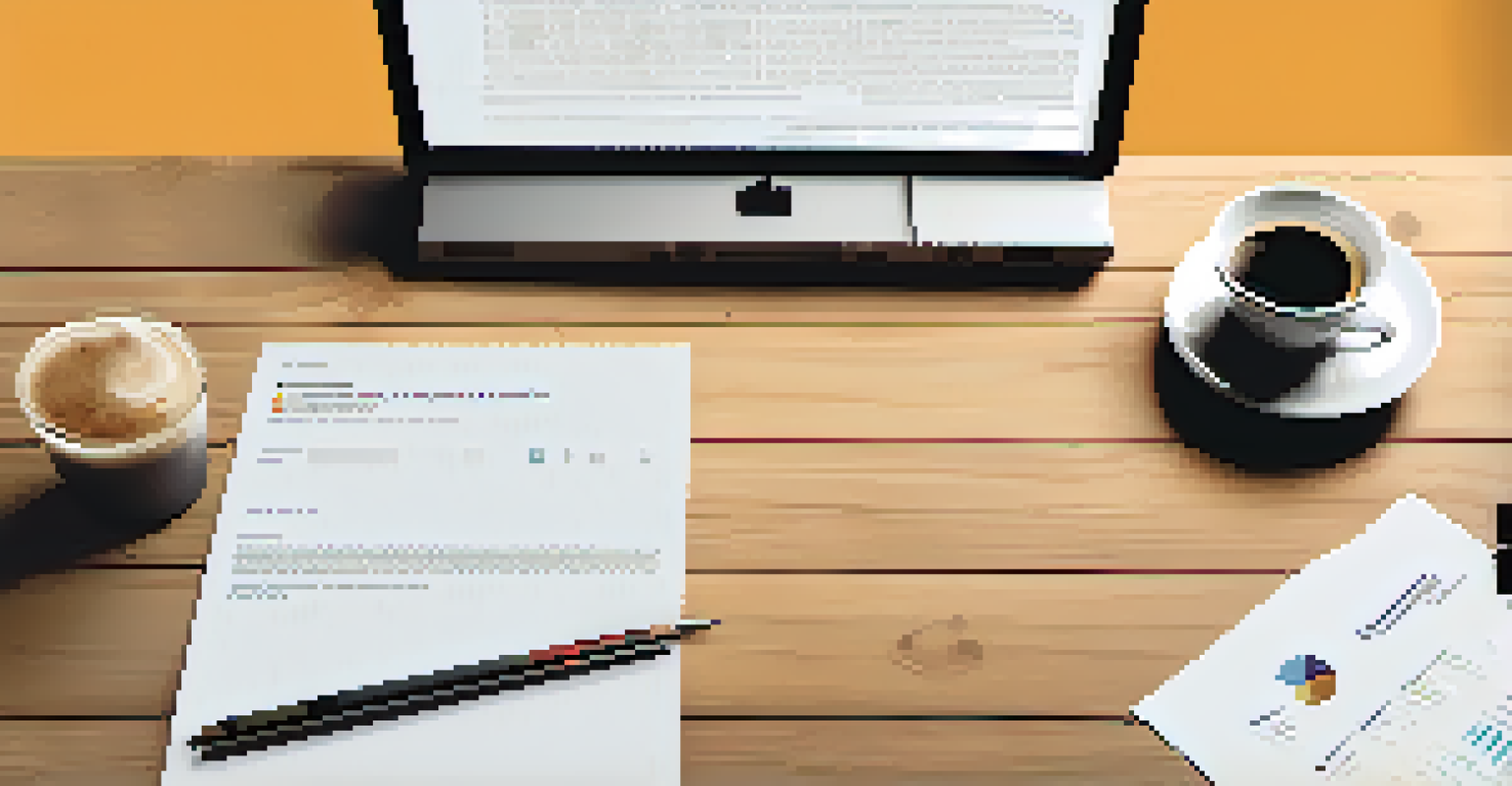 A close-up of a case study document on a desk, with a laptop and coffee, showcasing clear problem statements and infographics.