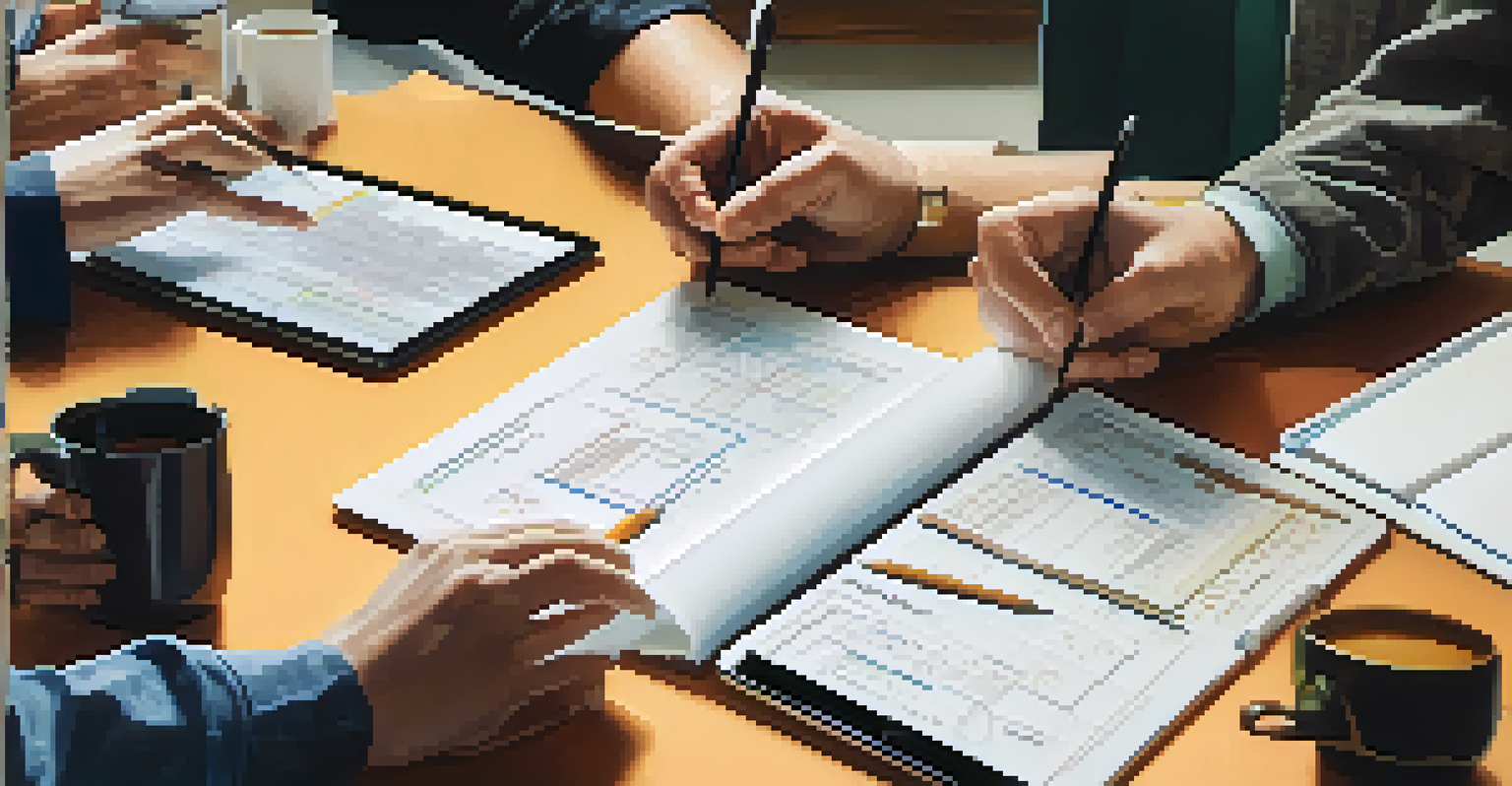 Close-up of hands collaborating on a project in a vibrant workspace.