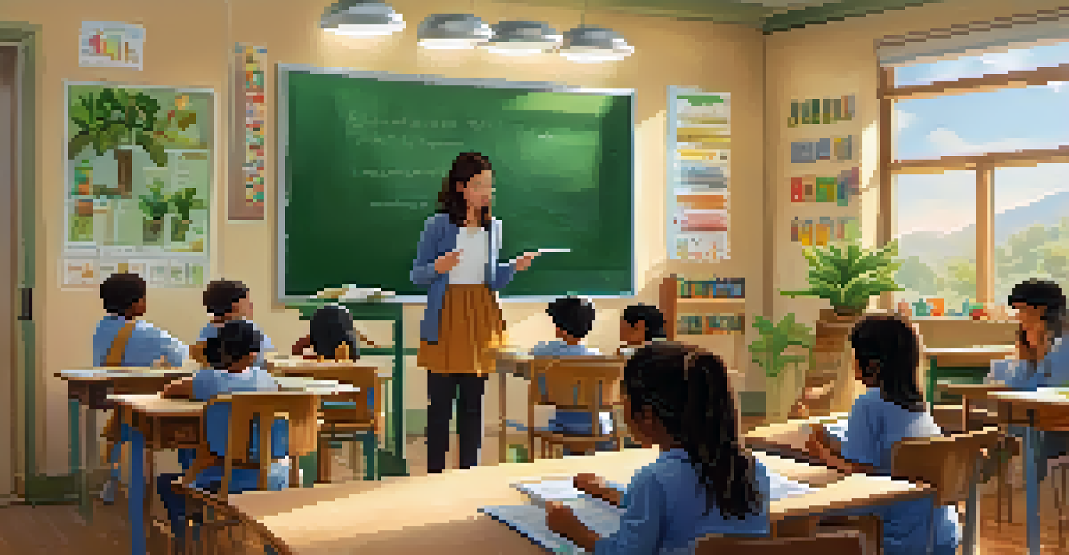 A classroom with a teacher guiding students through differentiated instruction, with students engaged in various learning activities.