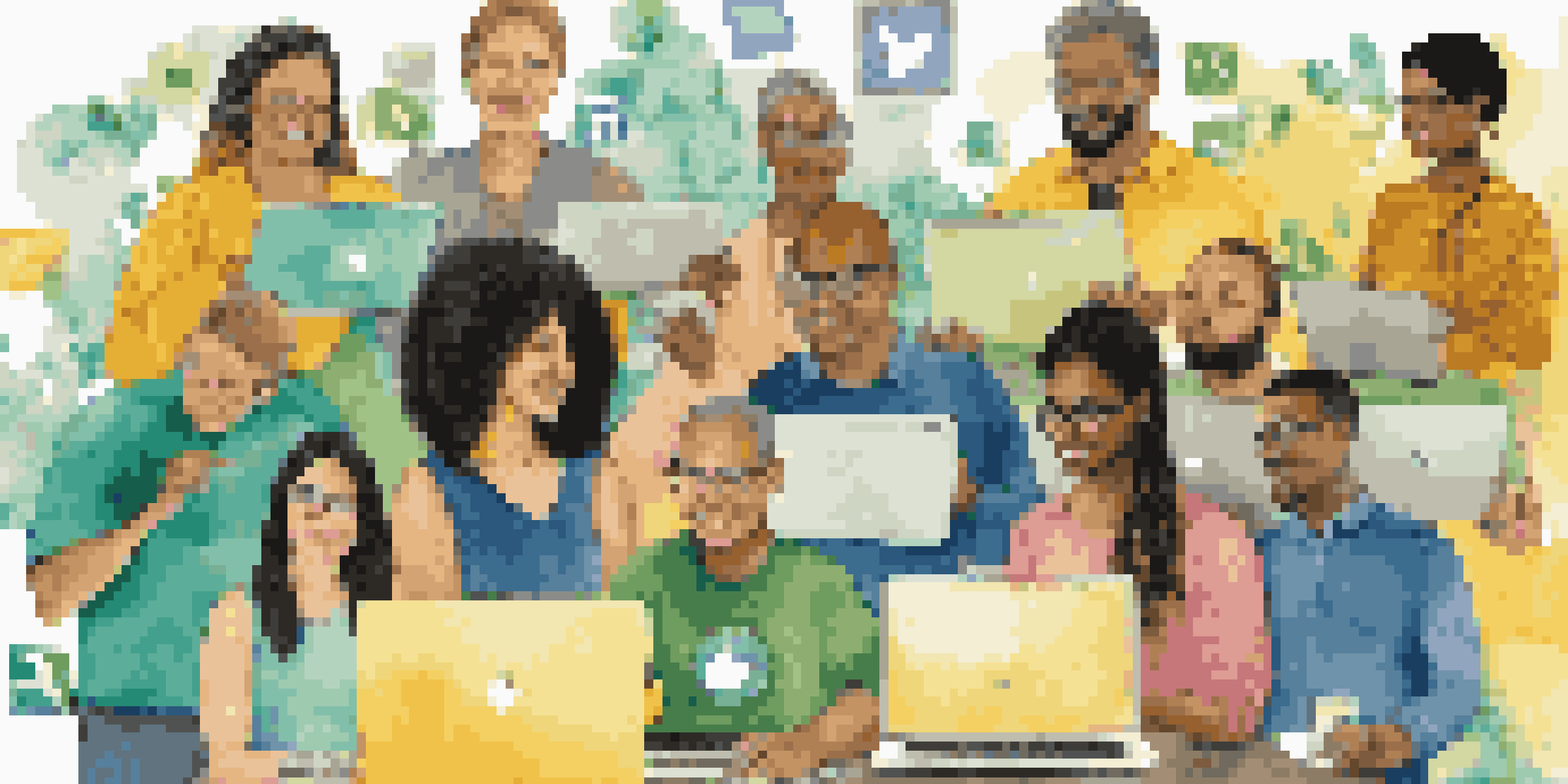 A diverse group of educators collaborating online through various devices, illustrating the power of social media in education.