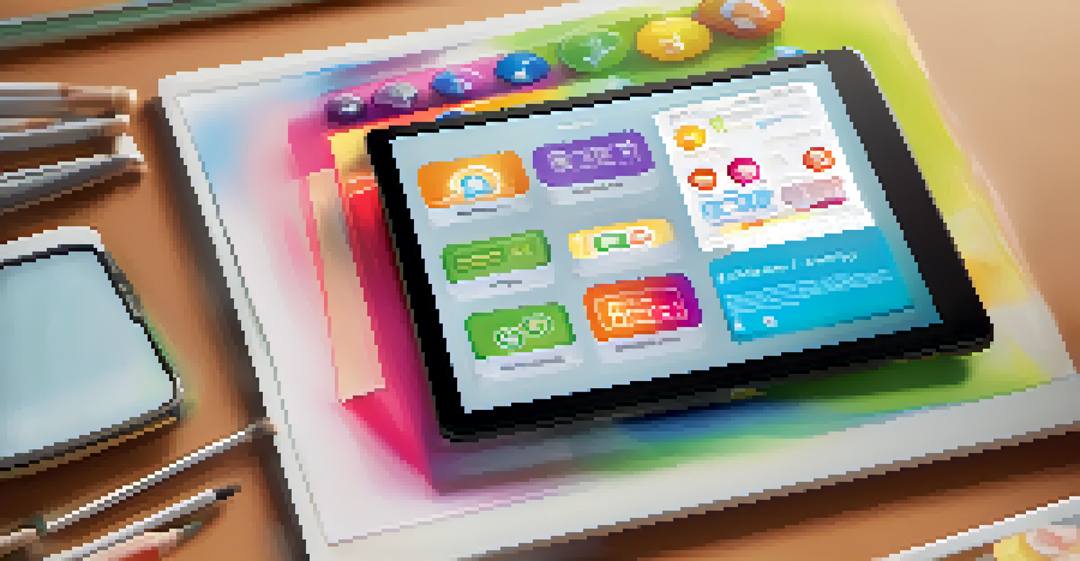 A close-up of a tablet featuring an educational app with adjustable text sizes and colorful icons for accessibility.