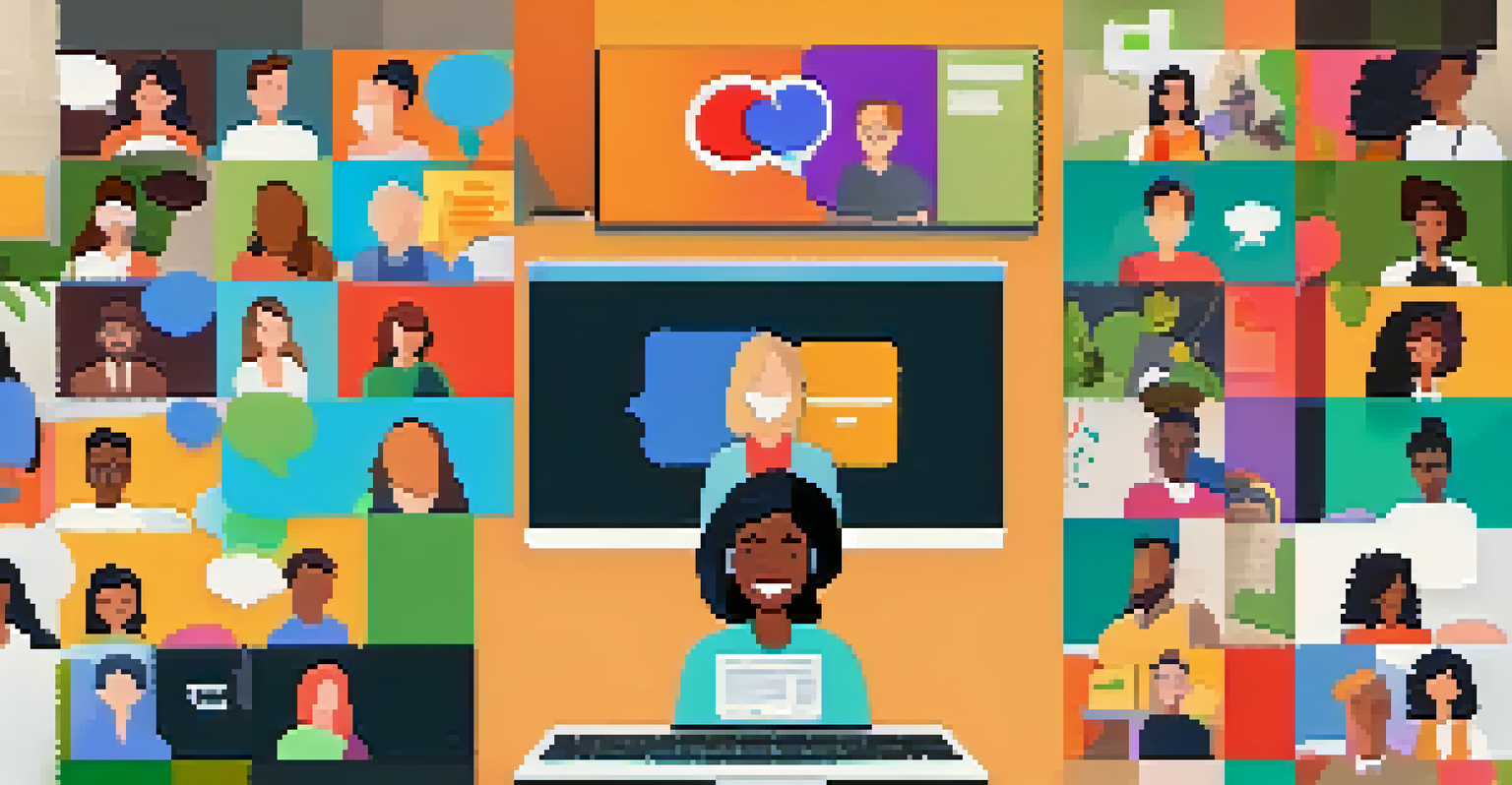 A computer screen displaying a virtual classroom with diverse participants engaging in a video call.