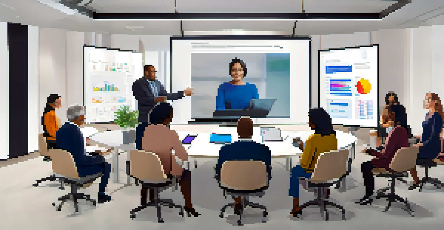 A diverse group of people participating in a virtual meeting, focused on learning and collaboration.