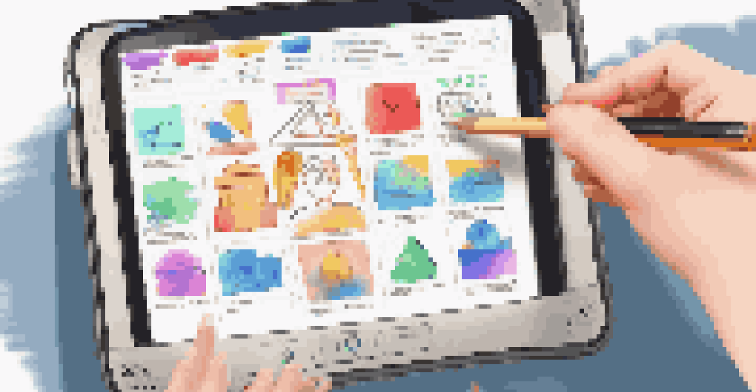 A close-up of a tablet displaying a personalized learning platform with colorful graphics and interactive elements.